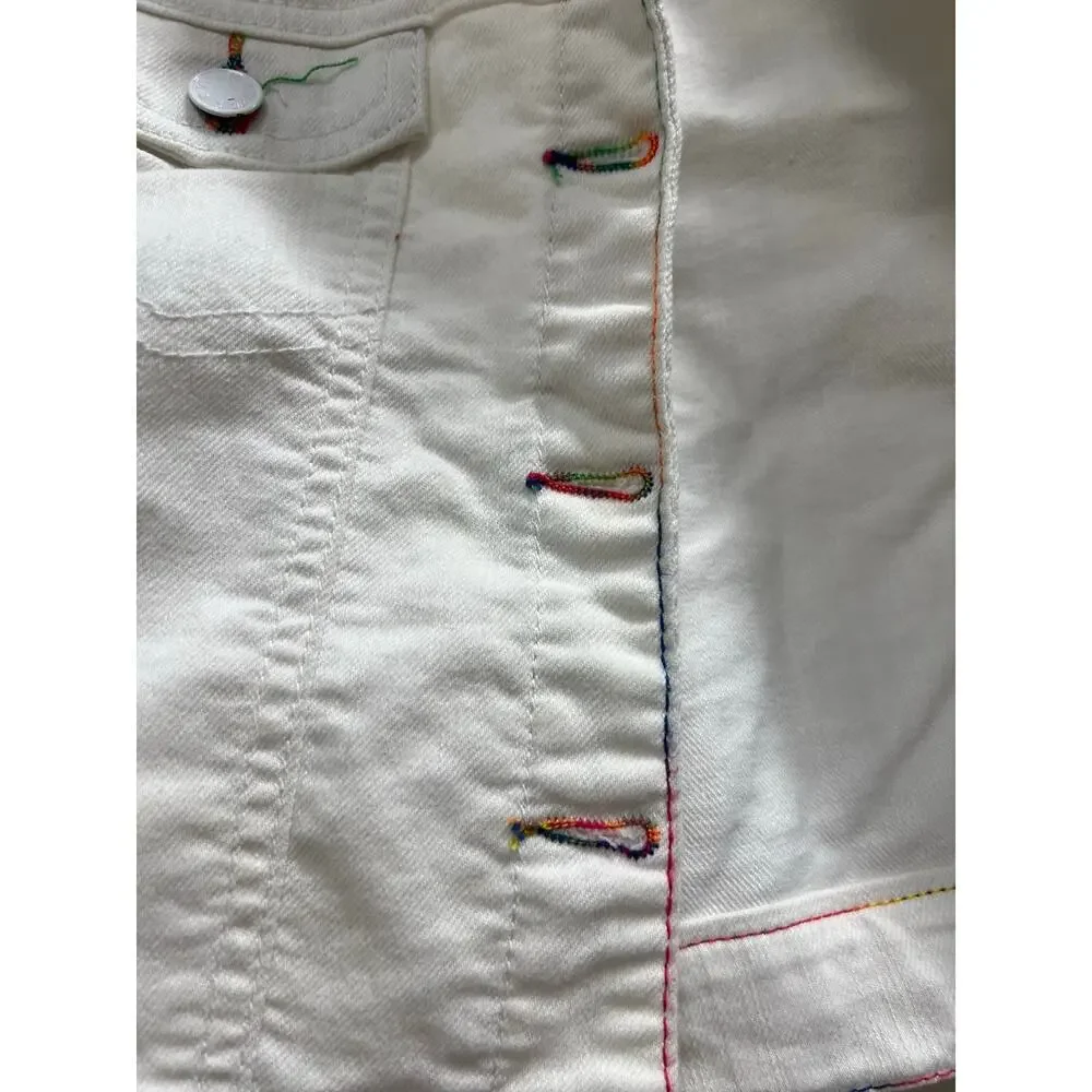Piper White girls Denim Jean jacket contrast rainbow stitching sz 10/12